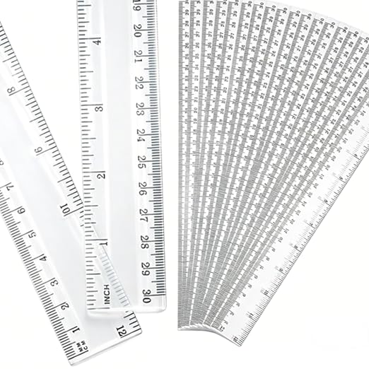 Eboot 20 Pack 12 Inch Clear Plastic Rulers Bulk, Easy-to-Read Straight Edge Rulers with Inches and Metric for Office, Back to School Supplies