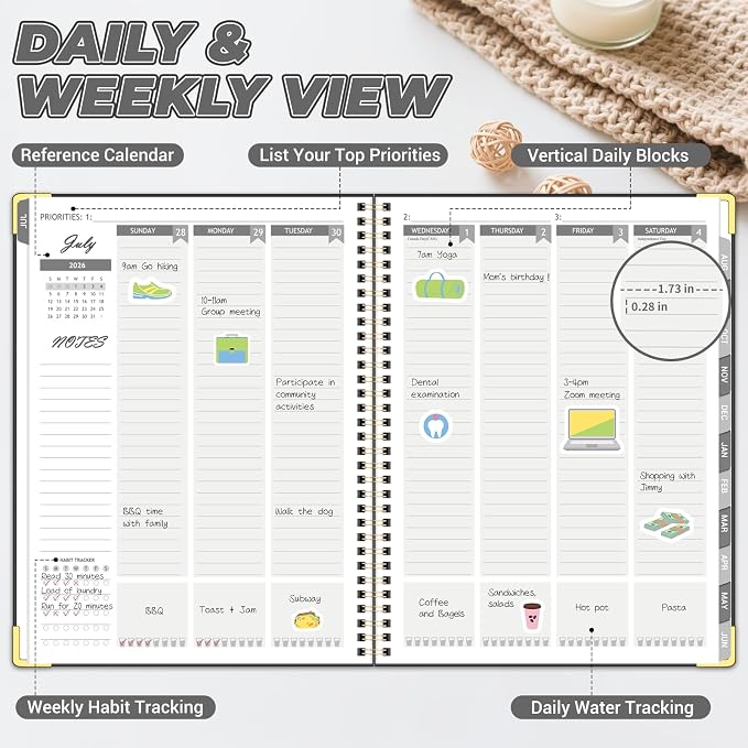 Academic Planner 2026-2027, 8.5" x 11", Hardcover Weekly Planner, Black | Calendar Planner July 2026 - June 2027, Agenda Book with Tabs, Inner Pocket and Sticker for Office & School, A4
