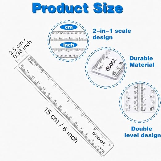 EBOOT 2 Pack Plastic Ruler Straight Ruler Plastic Measuring Tool for Student School Office(Clear,6 Inch Style)