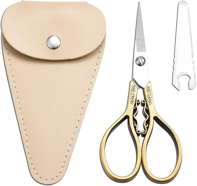 Small Sewing Scissors, Sharp Tip Precision Shears | for Embroidery, Craft, Needlework, Cross Stitch, Artwork, Paper, Detail Thread Cutting, 4.3in DIY Tool, with Cover