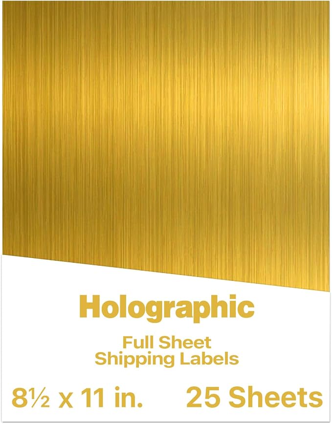 STARLIBOO Gold Printable Sticker Paper, 25 Sheets Printable Holographic Gold Sticker Paper, Laser/Inkjet Printing-Letter Size (8.5" x 11")