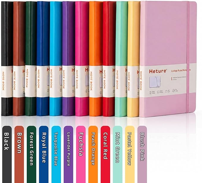 Heture 12 Pack Hardcover Journal Notebooks, A5 Lined Notebook for Writing and Work, 160 Pages 100 GSM Thick Paper, Ruled Notebooks Bulk with Elastic Closure, Hardcover Notebook for Work, School, Travel, Note Taking (Assorted Colors, 12 Pack)