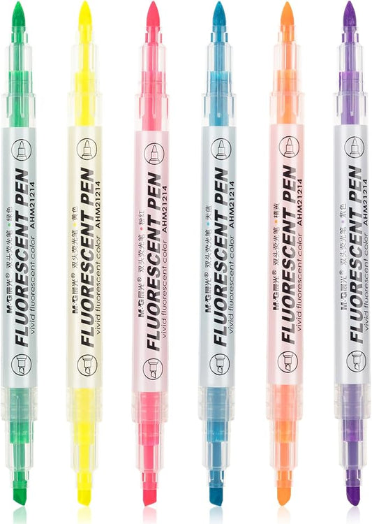 M&G 6 Pcs Dual Tip Highlighters, Chisel & Fine Tip Multicolor Highlighter Pens, Quick Dry, No Bleed, Assorted Bright Colors for Office Documents, Journaling, Planners, and Everyday Organization