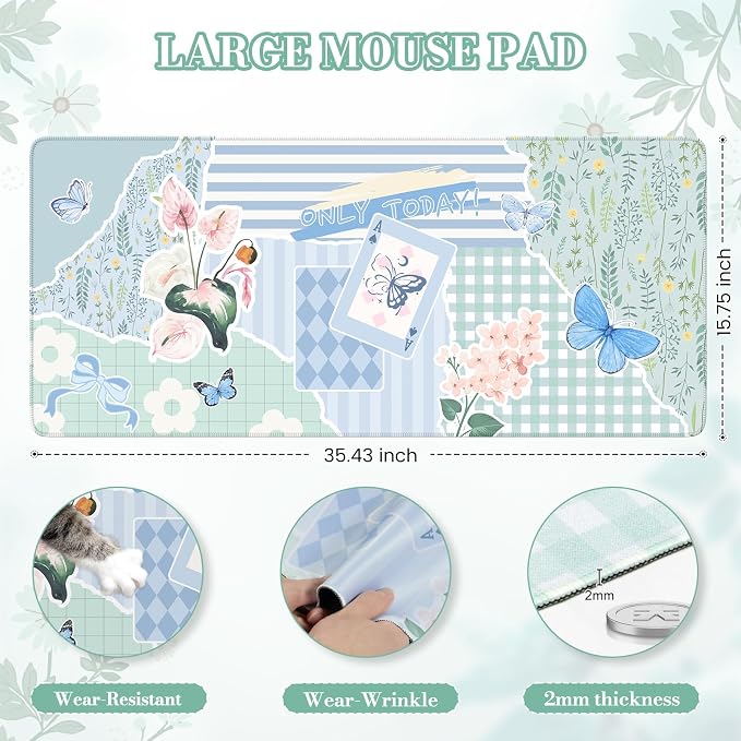 iCasso Floral Computer Mouse Pad, Desk Mat for Desktop, Keyboard and Mouse Pad, Non-Slip Mousepad with Smooth Surface, Cute Desk Accessories for Home Office Dorm