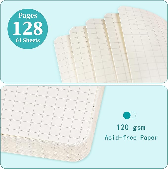 Graph Grid Paper Notebook/Journal - Classic Journal/Notebook with Ribbon Divider, Hardcover with Thick Paper, 5.3" x 8.26", Banded + Pen Holder +Inner Pocket - Cyan