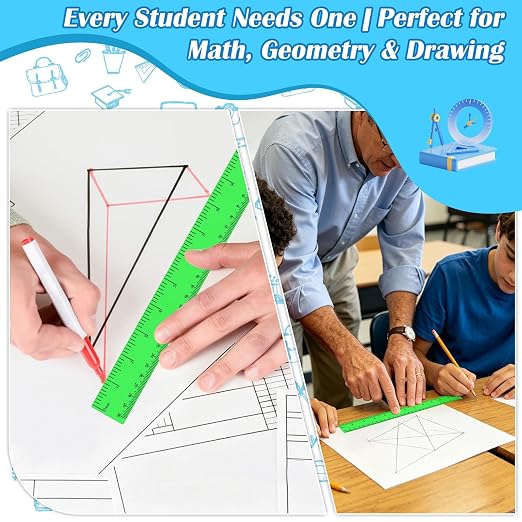 36 Pack 12 Inch Clear Green Plastic Rulers Bulk, Transparent Metric Rulers with Centimeters and Inches, Straight Measuring Rulers for Back to School, Kids Classroom School Office Home Supplies