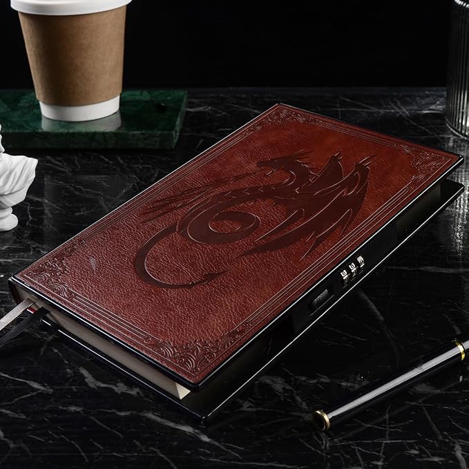 ZXHQ Luxurious Diary with Built-in Password Lock, 180° Lay Flat Design, Lock Journal for Men & Women, Personal Planner Organizer, A5 220 Pages 120gsm Paper, 5.9 x 8.5 inches Dark Brown