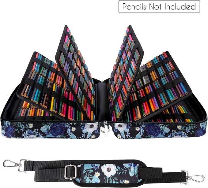 YOUSHARES Big Capacity Colored Pencil Case - 480 Slots large Pen Case Organizer with Multilayer Holder for Prismacolor Colored Pencils & Gel Pen (Silver Lotus)