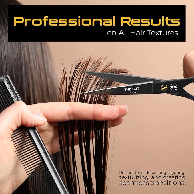 Left Handed Barber Scissors Professional 6 Inch - Serrated Edge Hair Cutting Shears for Lefties, Japanese Stainless Steel Salon Scissors for Men & Women, Includes Premium Leather Pouch & Gift Box