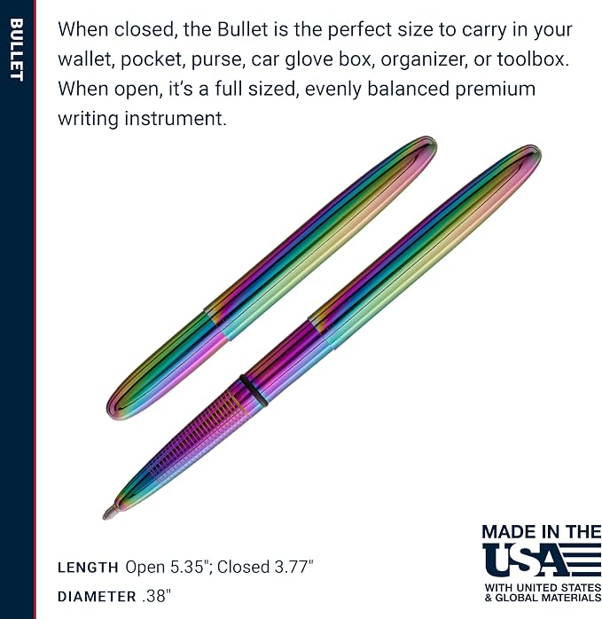 Fisher Space Pen Supernova Rainbow Titanium Nitride Bullet Pen, Pressurized Ballpoint Pen, Compact Size, Writes Upside Down, Extreme Temperatures, Black Ink, Medium Point, Gift Box, Made in USA