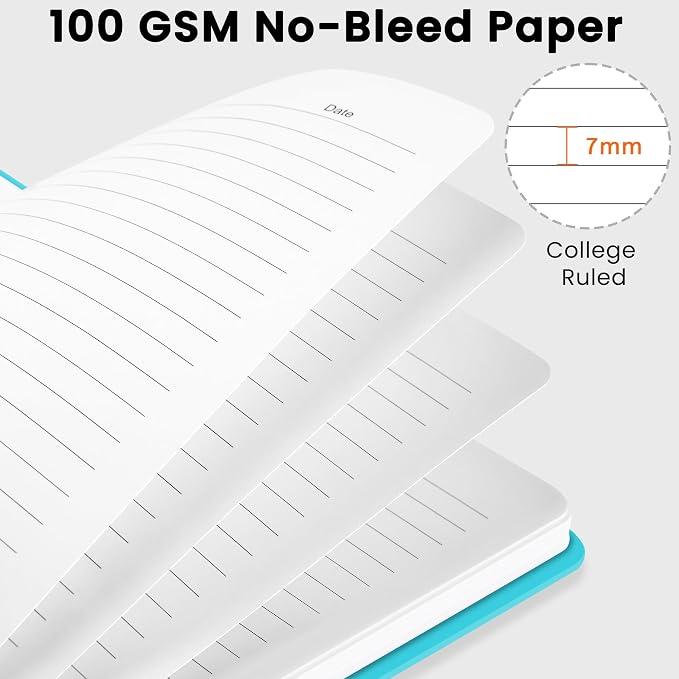 CICPAP Lined Spiral Journal Notebook, A5 College Ruled Notebook for Journaling, Note-Taking, and Daily Planning, Durable Hardcover with an Elegant Design, Turquoise