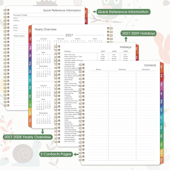 2027 Planner - 2027 Planner Weekly and Monthly, 2027 Calendar Planner | Colorful Tabs, Twin-wire Binding, Premium Paper, Back Pocket, Jan. 2027 - Dec. 2027, 11" x 9" - Cartoon Animal