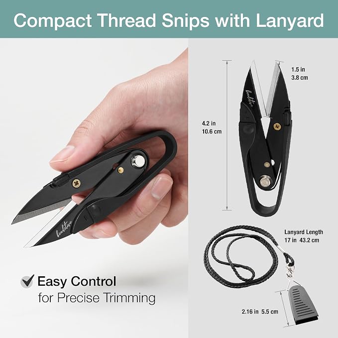 Beaditive Premium Thread Snips - Thread, Yarn, Embroidery Snipper for Sewing, Quilting, Knitting, Jewelry Making - High-Carbon Steel Blades with Protective Cap and Lanyard