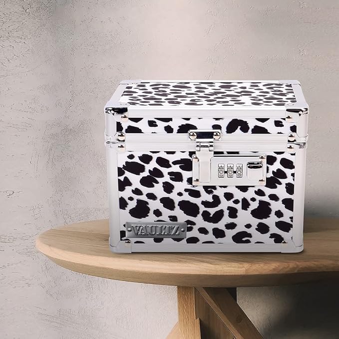 Vaultz Locking Medicine Box with Combination Lock - Secure Metal Lock Box Safe for Medication, Pills & Valuables, Small Lockbox with Code, Portable Storage Case, Leopard | Metal lock box, storage case for medication and small valuables, 3-digit combina...