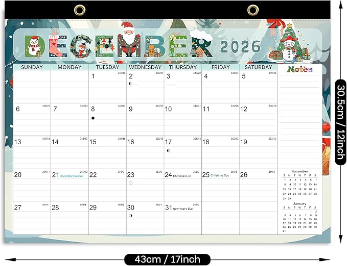 Desk Calendar 18 Months 17" x 12", Colorful-1 PACK | Thick No-Bleed Paper | Large Ruled Blocks | Transparent Cover | Perfect for Home & Office