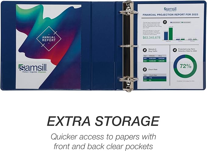 Samsill Durable 3 inch 3 Ring Binder, D Ring Binder, 100% Recycled Chipboard, Blue, 12 Pack