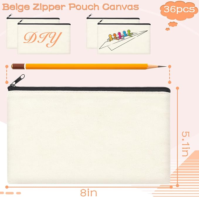 ZeeDix Canvas Zipper Pouch Bulk – 8.3 x 5 Inches Cotton Canvas Pouches with Zipper, Canvas Pencil Pouch, Makeup Bags Bulk for Travel Cosmetic Toiletry, Multipurpose Zipper Pouch for DIY Craft Storage