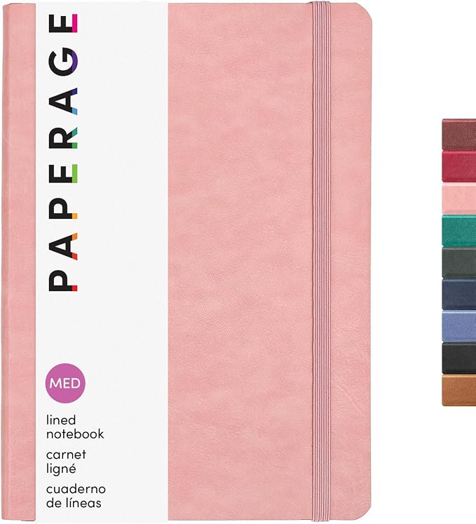 PAPERAGE Softcover Lined Journal Notebook (Blush), 160 Pages, Medium College Ruled Notebook, 5.6 inches x 7.9 inches - 100 GSM Thick Premium Paper, Soft Vegan Leather Journal for Home, Work & School