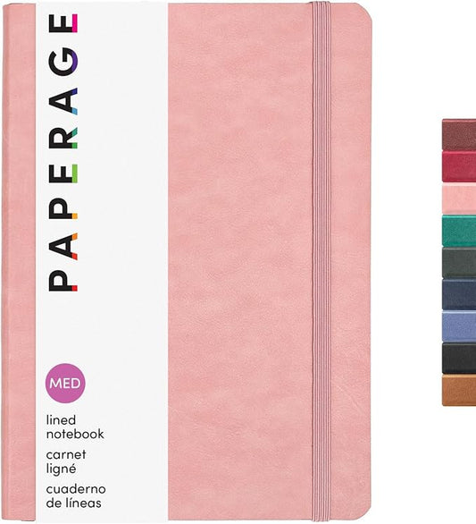 PAPERAGE Softcover Lined Journal Notebook (Blush), 160 Pages, Medium College Ruled Notebook, 5.6 inches x 7.9 inches - 100 GSM Thick Premium Paper, Soft Vegan Leather Journal for Home, Work & School