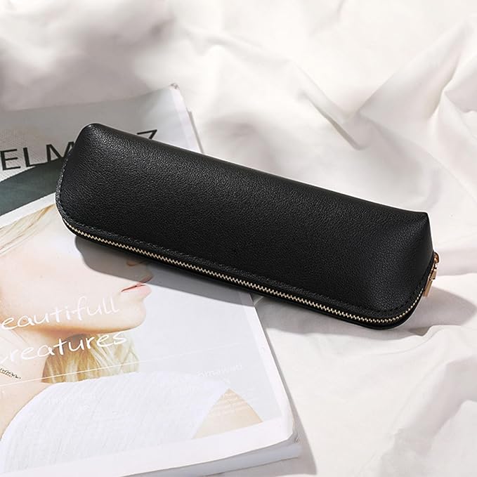 Pencil Case Small Pencil Pouch Slim (Beige, Faux Leather)