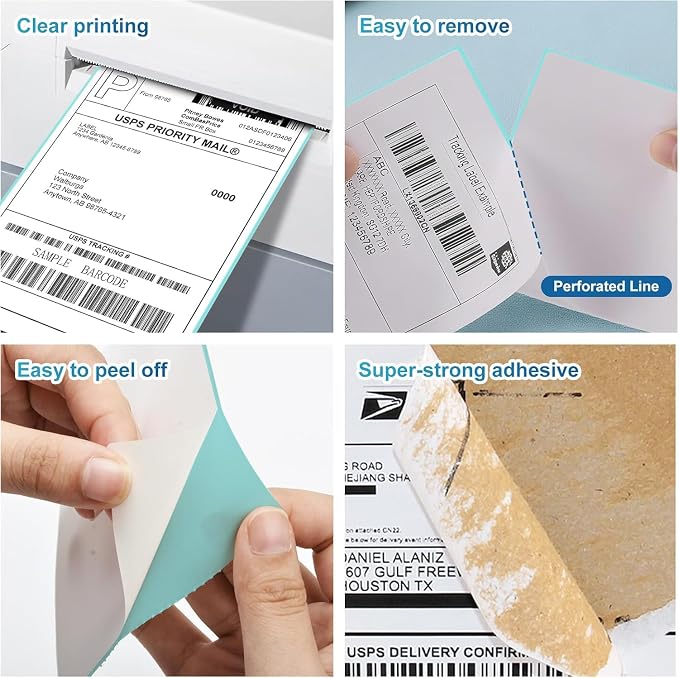 9527 Product Fanfold 4 x 6 Direct Thermal Labels with Blue Background Paper Perforated Shipping Labels for Thermal Printers, 100 Label per Stack, 1 Stack