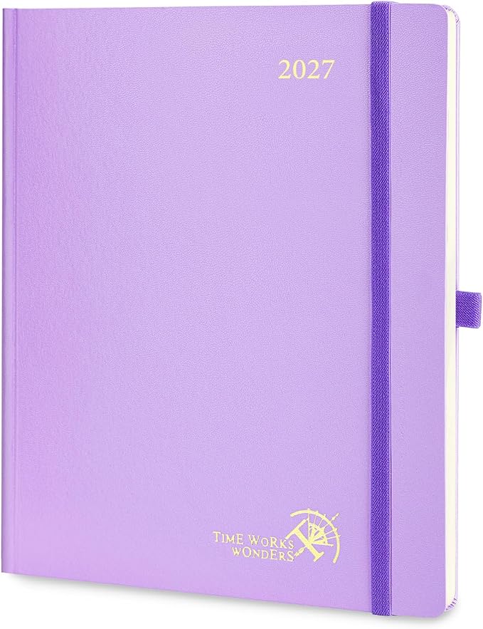 POPRUN 2027 Planner Weekly and Monthly, Large 8.5" x 10.5" Calendar, Jan 2027- Dec 2027 Agenda, Daily Appointment Book with Hourly Time Slots, Monthly Tabs, Hardcover, 100 GSM - Violet