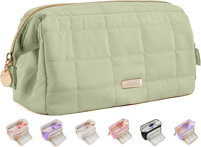 Sooez Large Pencil Case Pouch, Soft Pencil Bag with Zipper, Pen Bag Wide Opening, School Supplies Cute Pencil Case for Girls Boy Men Women, Green