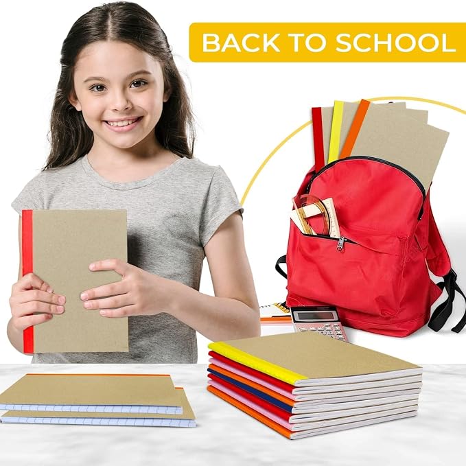 Rosmonde Bulk Kraft Notebook A5, 50 Pack, 120 Pages(60 Sheets) Extra Thick Notebook, College Ruled, 8 x 5.7 Kraft Notebook, No Ink Bleed Sheets, Travel Journals, Bulk Notebooks for School