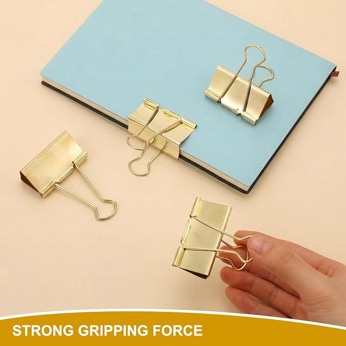 Frienda 24 Pack 2 Inch Extra Large Binder Clips Big Paper Clamps Metallic Large Paper Clips with Grip Reusable Office Organization Supplies for School Office Home (Gold)