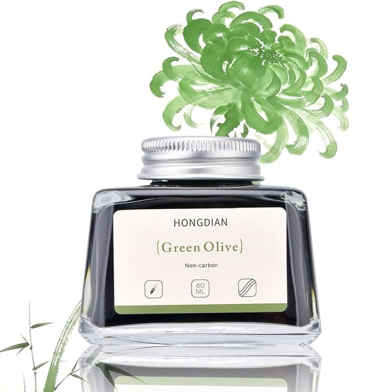 Hongdian Fountain Pen Bottled Ink Green Oliver Color, 60ml Non Carbon Inkwell Bottle, Artist Calligraphy Ink