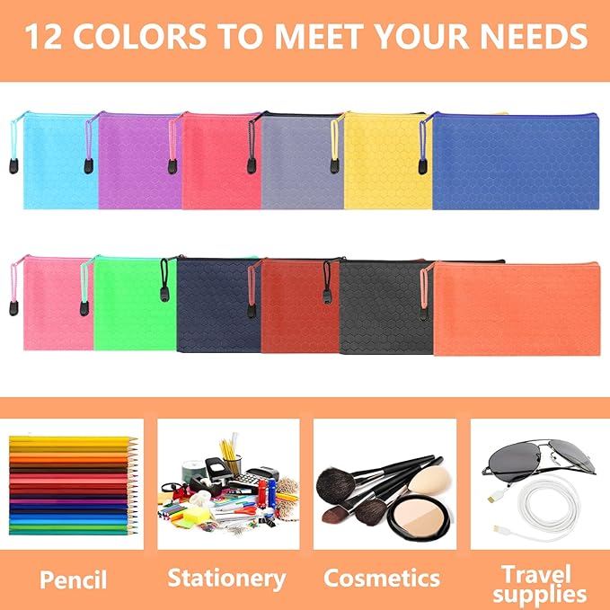 72pcs Pencil Pouch Bulk,Zipper Pouches,Waterproof Pencil Bags, Small Organizing Bags in 12 Colors for Classroom,Office Supplies Storage and Travel Accessories