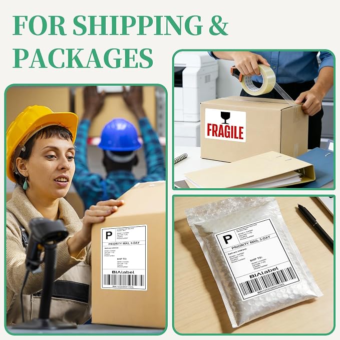 400 Labels 4-Up 4" x 5'' Shipping Address Barcode Labels for Laser & Inkjet Printers, 100 Sheets, White, Permanent Adhesive, BIAlabel