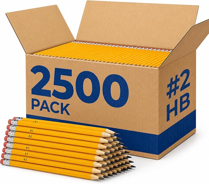 Rosmonde Pencils Bulk, 2500 Pack, Pre Sharpened #2 Pencils, Bulk Pencil Set | Pencils With Top Erasers, Easy Hold Grip, #2 HB Sharpened for Smooth Writing, Bulk Supplies for School Districts & Classrooms