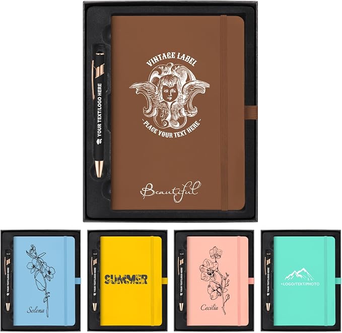 Personalized Journal Set Custom A5 Notebook & Pen with Gift Box, Brown