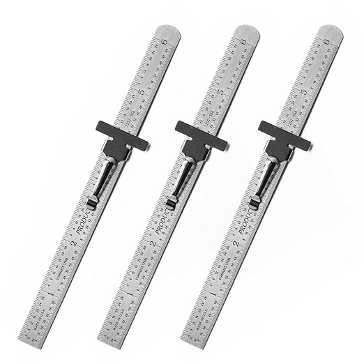 PEC Tools 6” Machinist Pocket Ruler – 3 Pack Bundle, Stainless Steel with Pocket Clip, Round End, 32nds and 64ths Graduations on Front, Decimal Equivalents Chart on Back, Made in USA