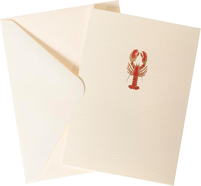 Graphique Lobster Cards, Pack of 10 Cards with Envelopes, All Occasion Greetings, Blank Inside, Gold Foil Embossing, La Petite Press Collection Boxed Set, 3.25" x 4.75"
