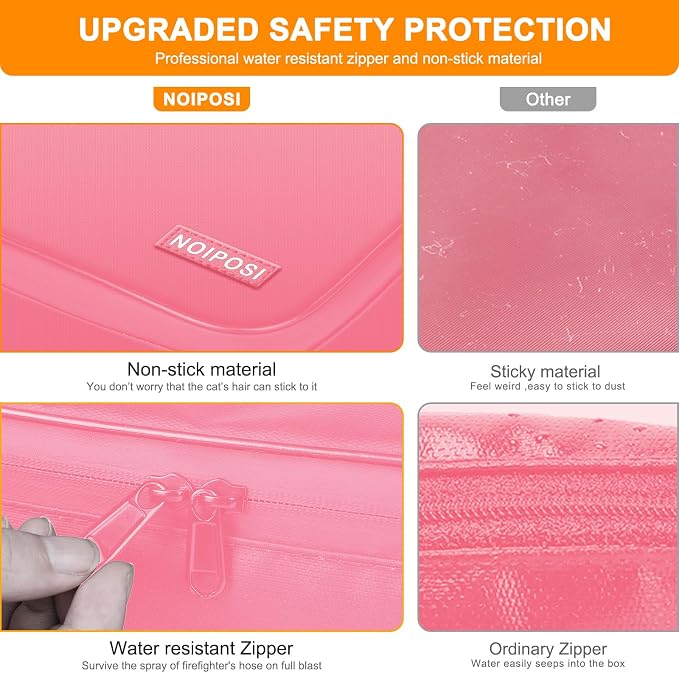 Noiposi 5200℉ Fireproof Document Box with Lock 16.1"x11.4"x4.3"- 8 Layers | Home ,Travel ,Strong, Water Resistant,Safe Storage Document Storage Organizer for Important Documents and File,Pink
