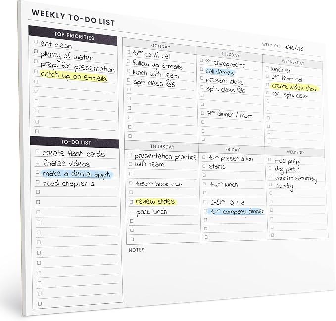 Weekly Planner Pad: To Do List Desk Notepad with Multiple Sections - 8.5x11" 52 Sheets - Undated Tear Off Notebook Calendar - Habit Planning Tracker, Task Goal Checklist Organizer - Agenda Plan Pad