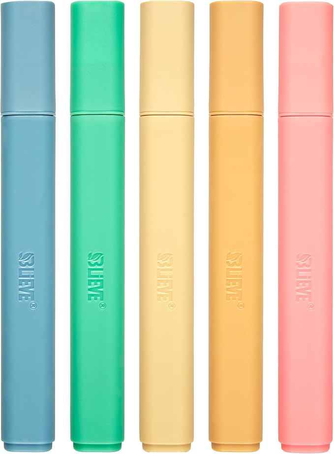 BLIEVE Bible Highlighters No Bleed Through, Chisel Tip, 5 Pack
