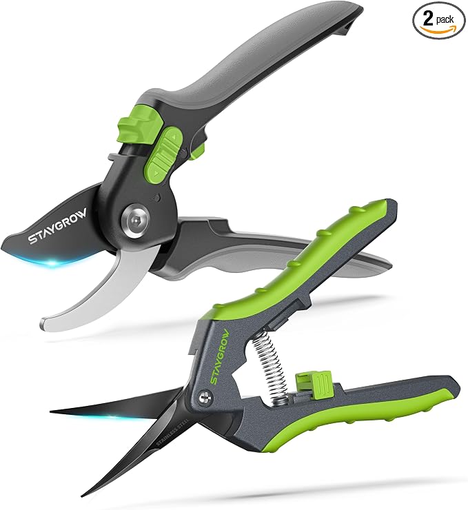 Gardening Scissors, Sharp Plant Trimming Scissors 2 Pack | Stainless Steel Pruning Shears for Precise Cuts Bonsai Clippers,8.5" Bypass Garden Clippers and 6.5" Curved Garden Shears