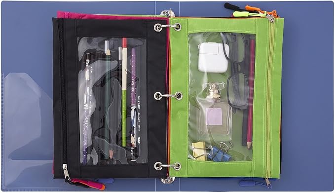 Pencil Pouch for 3 Ring Binder, Large Pencil Case with Clear Window, Metal Zipper Binder Pencil Pouches Fit Standard Binders, Durable Organizer for Office School Supplies 10Pack