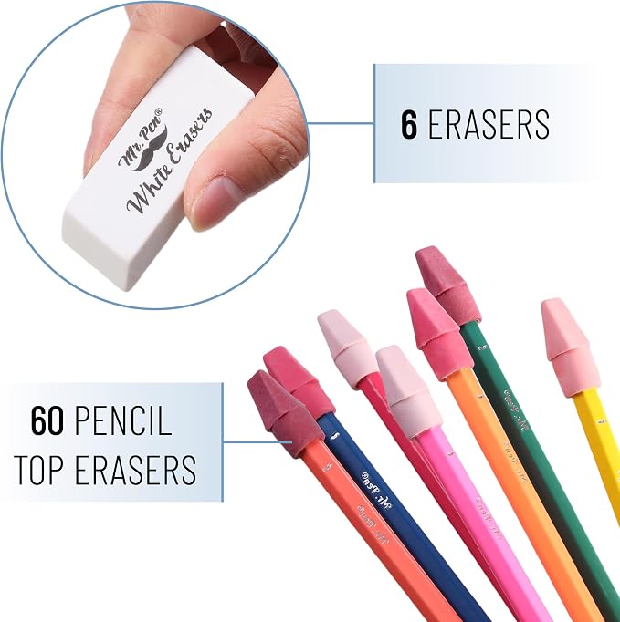 Mr. Pen- School Eraser Combination Set, 66 Pack, Pink Shades | Latex Free Erasers for School, Office, Art Sketching, Homework, Exams, Clean Smudge-Free Correction