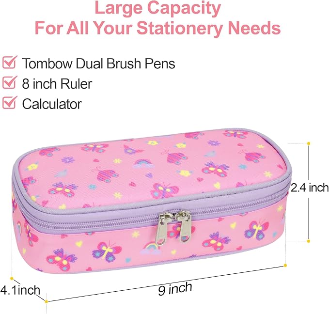 Bagseri Pencil Case for Kids - Special Cute Pencil Pouch for Girls Large Capacity Pencil Bag Aesthetic Kids Pencil Box for School (Pink Butterfly)