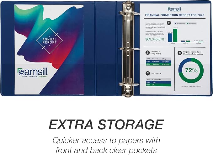 Samsill Durable 2 inch 3 Ring Binder, D Ring Binder, 100% Recycled Chipboard, Blue, 12 Pack
