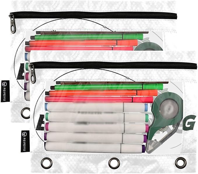 Gredecor Binder Pencil Pouch 3 Ring Largemouth Bass Fishing Zipper Pencil Pouches Case 2 Pack Clear Binder Organizer for School Office