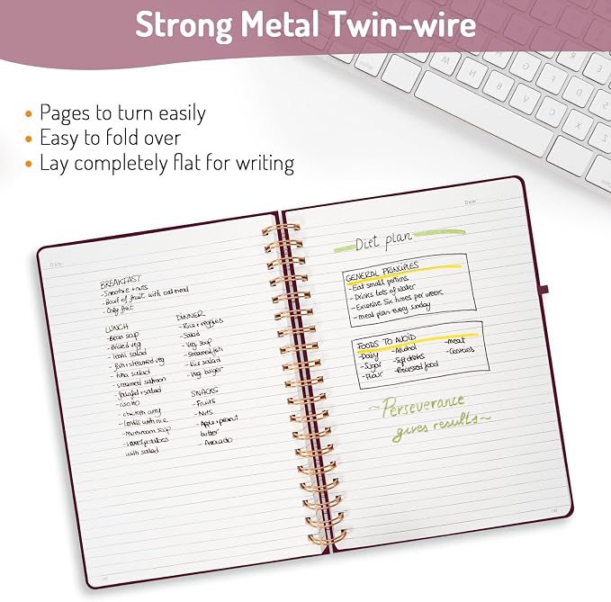 Forvencer A4 Lined Spiral Journal Notebook with 300 Numbered Pages, 11" X 8.5" Thick Journals for Writing with 100GSM Paper, Hardcover Notebooks with Contents for Work, School, Burgundy