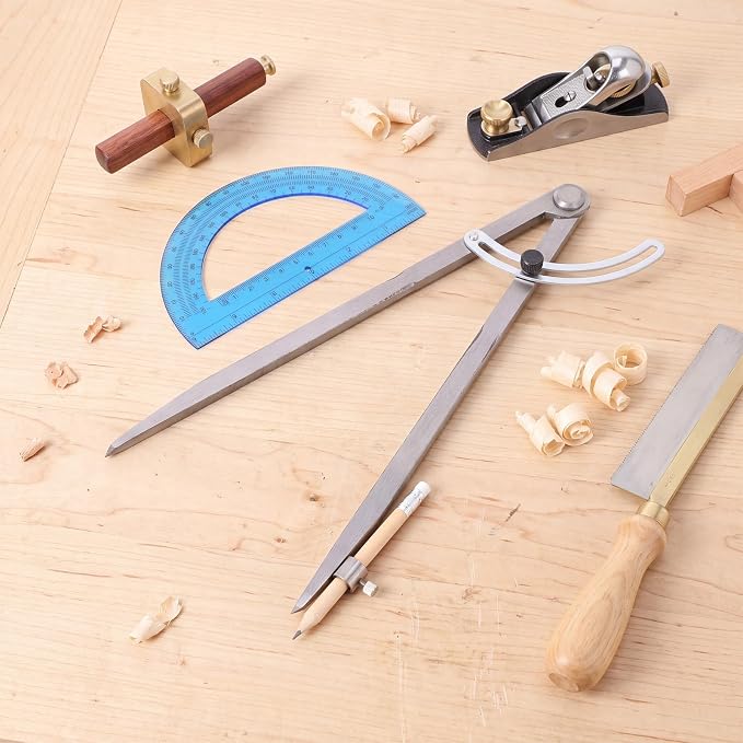 Zonon Professional 12 Inch Large Compass with Wing for Woodworking and 6 Inch Protractor Set, Pencil Compass for Geometry Math Carpenter, Drafting, Drawing Tool (Blue)