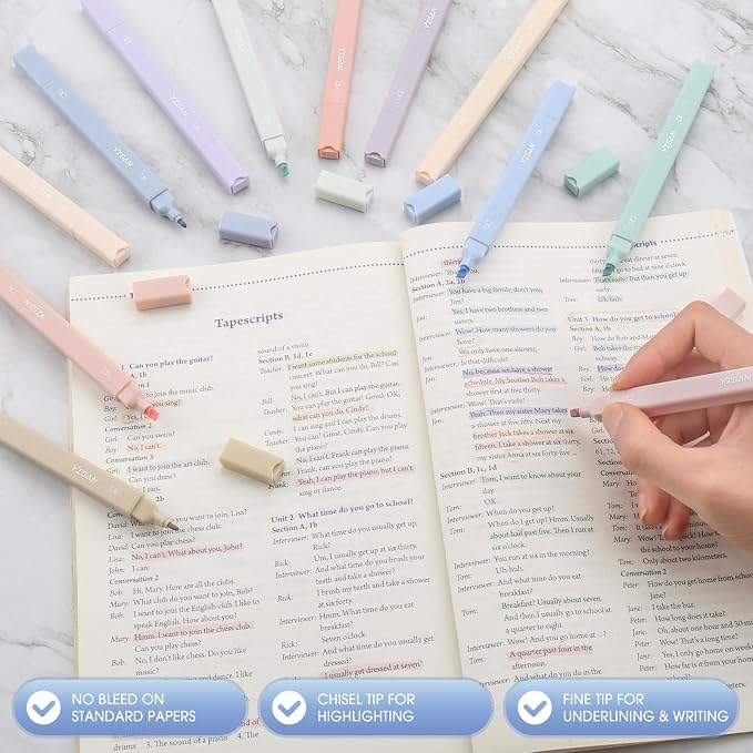 YISAN Pastel Highlighter Pens, 12 Colors | Double Tip, Bible Highlighter Markers, No Bleed, 70924