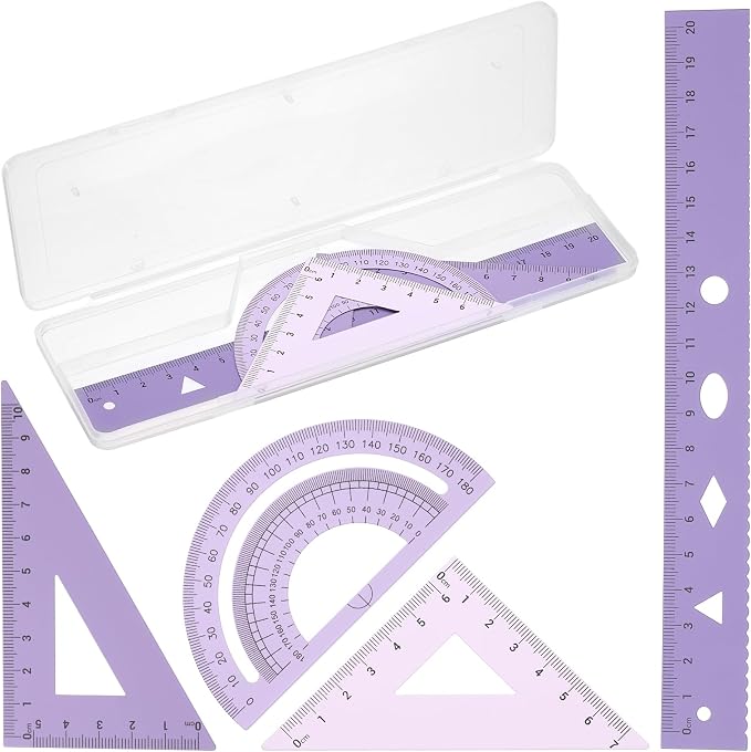 PATIKIL Geometry Set, 8 Inch Aluminum Ruler & 2 Triangles, Metal Protractor Ruler Math Drafting Measuring Tool for Home Office Math Drawing Engineering Art,Gradient Purple