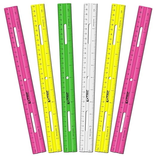 EXTRIC Ruler 12 Inch Clear Plastic Rulers 6 PK Classroom Set Metric Inch | Use: Classrooms, Offices, Home, Art Projects, Measurement Scale: Inch & Metric, Features: Lightweight, Smooth Edges